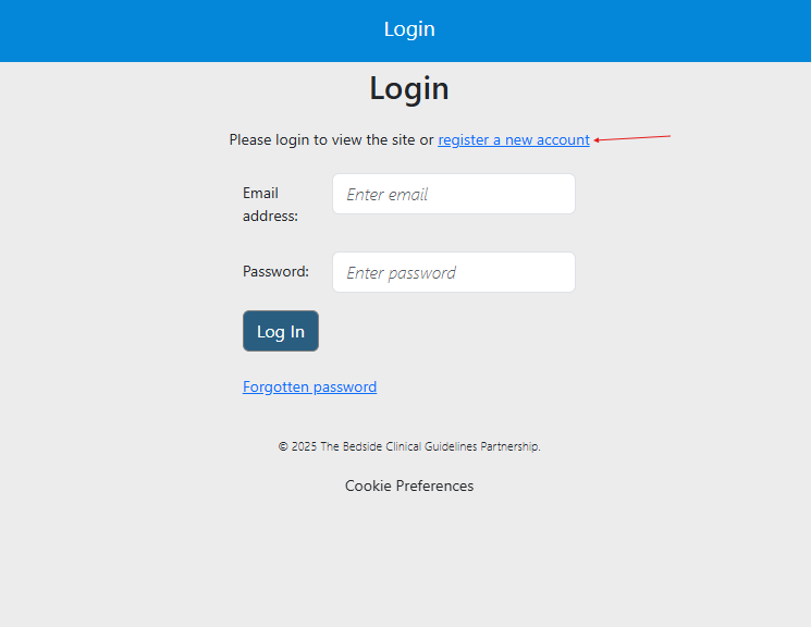 Screenshot of login page
