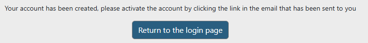 Screenshot of message shown after registration